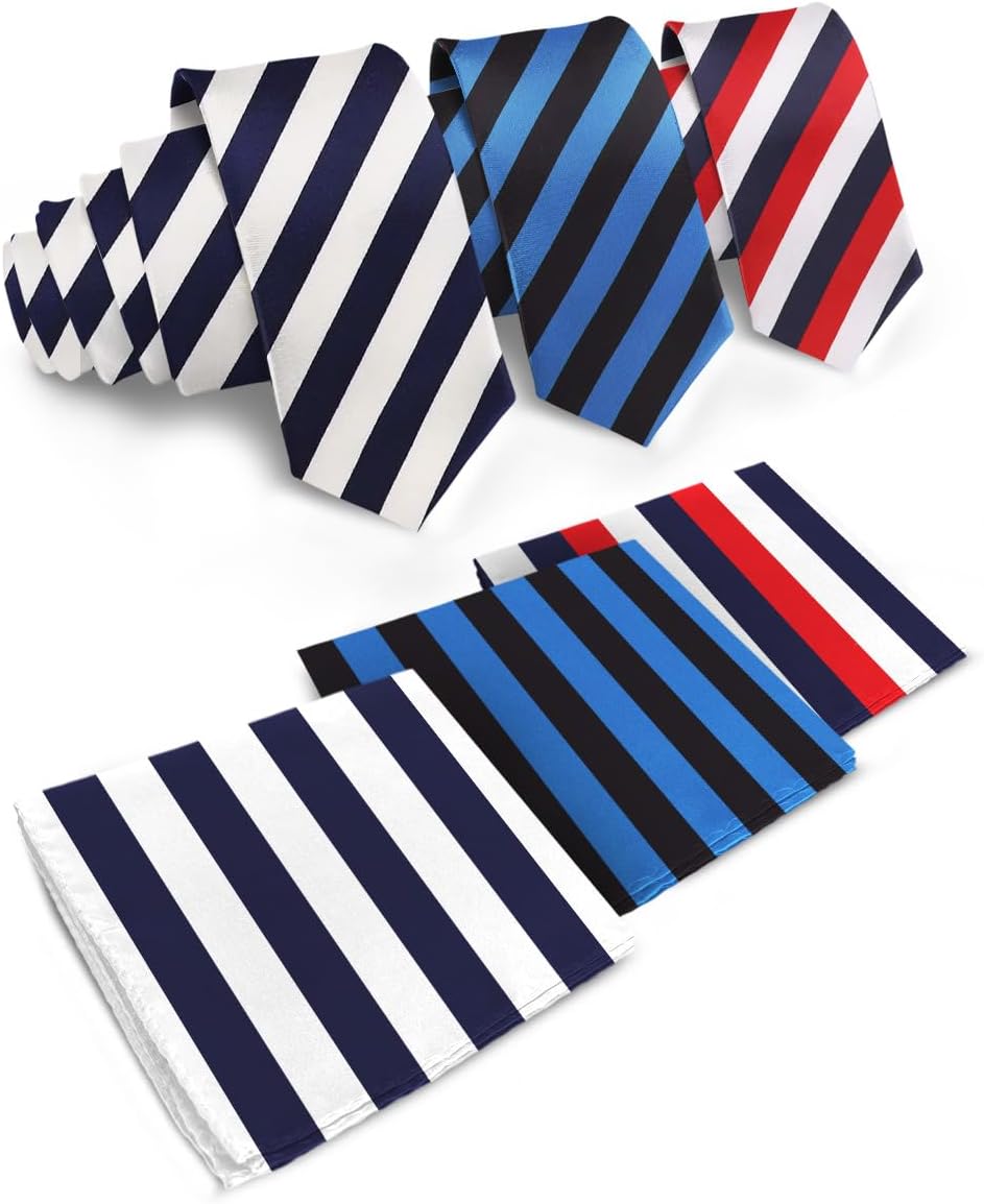 Vittorio Farina Striped Necktie & Pocket Square Multipacks - NH-ST-3_BLUE - Classy Cufflinks