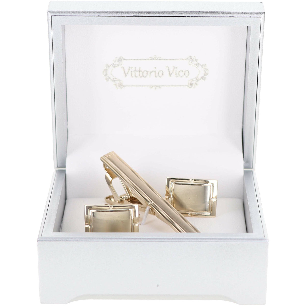Vittorio Vico Plain Gold Cufflinks &amp; Tie Bar Set