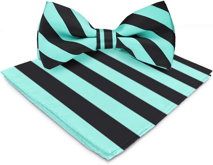 Vittorio Farina Striped Bow Tie & Pocket Square - bh-1553 - Classy Cufflinks