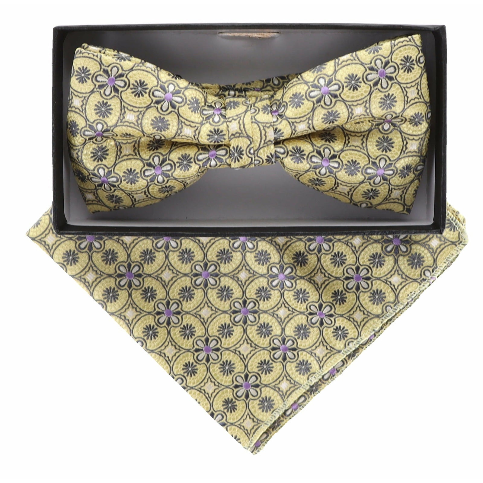 Vittorio Farina Geometric Designer Bow Tie & Pocket Square - BH-21037 - Classy Cufflinks