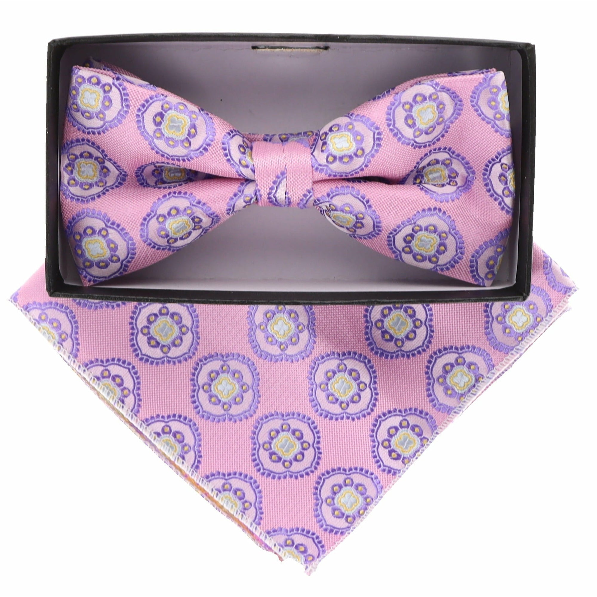 Vittorio Farina Geometric Designer Bow Tie & Pocket Square - BH-21057 - Classy Cufflinks