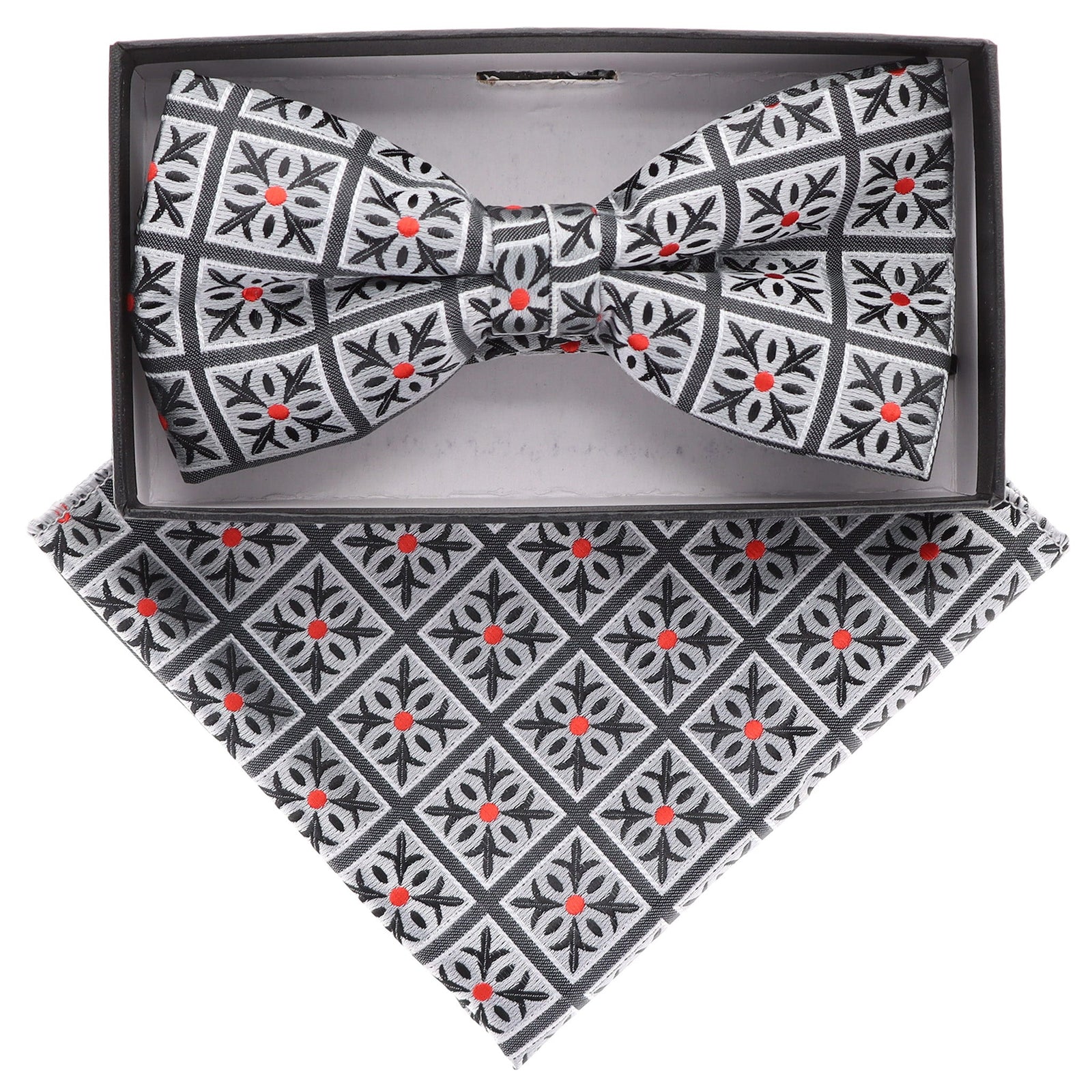 Vittorio Farina Geometric Designer Bow Tie & Pocket Square - BH-21059 - Classy Cufflinks