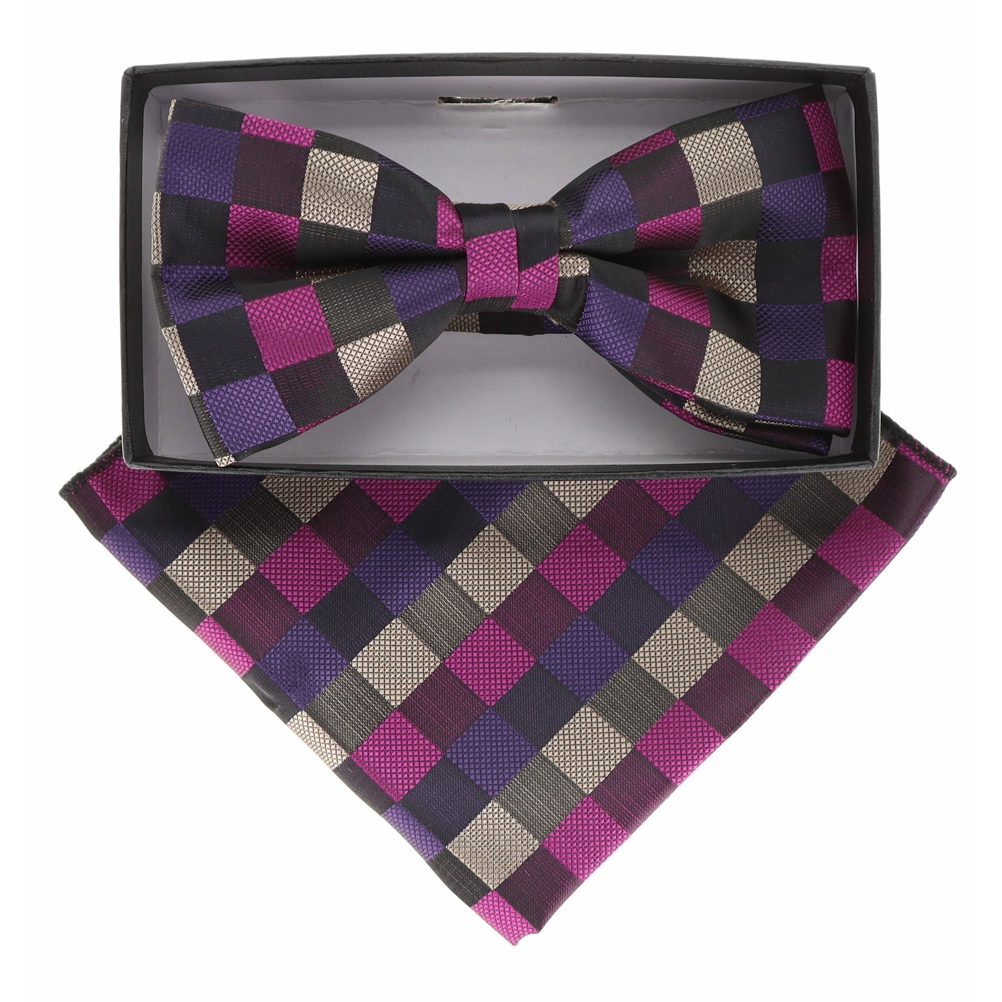 Vittorio Farina Geometric Designer Bow Tie & Pocket Square - BH-21070 - Classy Cufflinks