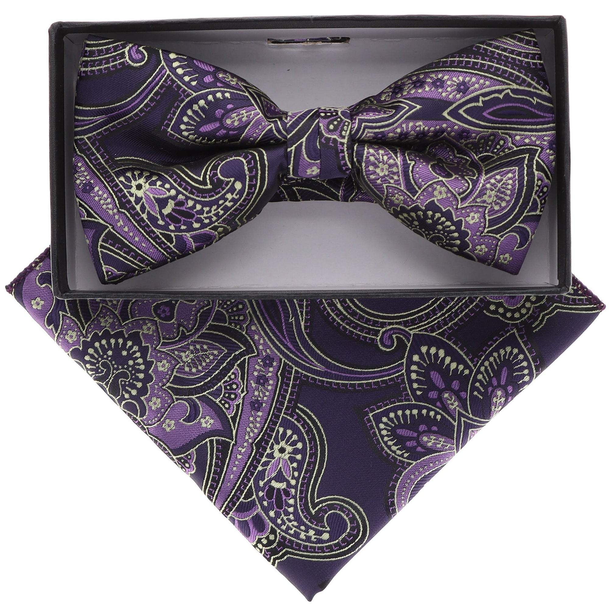 Vittorio Farina Paisley Designer Bow Tie & Pocket Square - BH-21084 - Classy Cufflinks