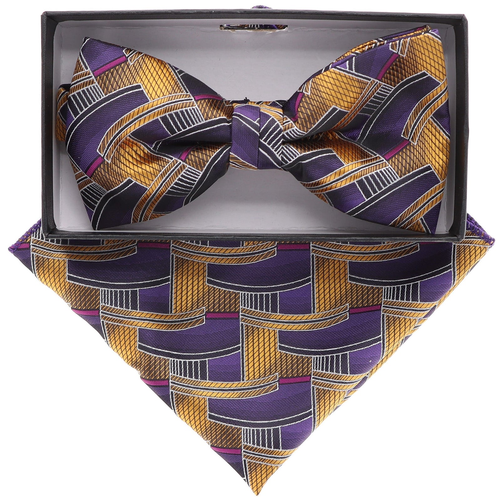 Vittorio Farina Geometric Designer Bow Tie & Pocket Square - BH-21124 - Classy Cufflinks
