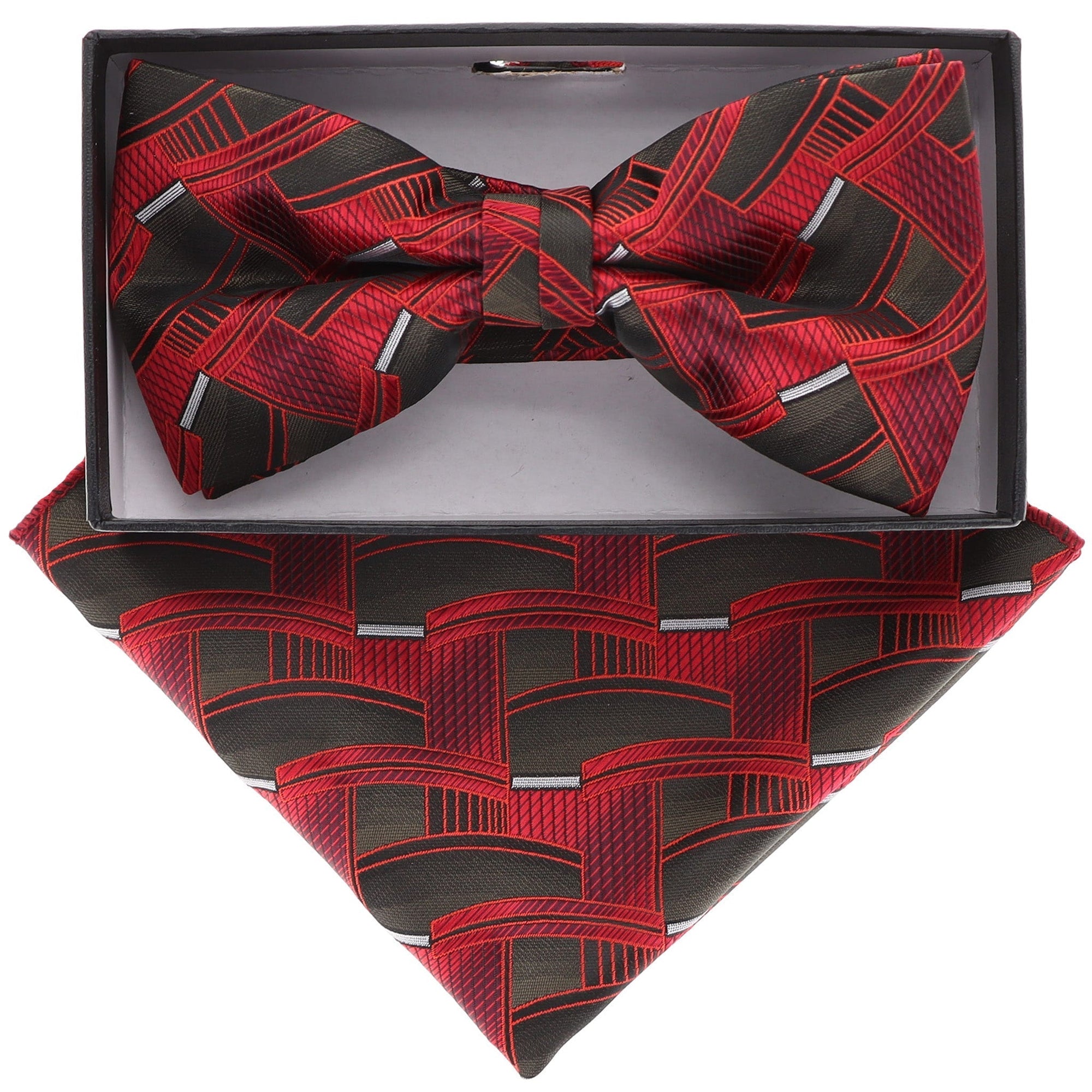 Vittorio Farina Geometric Designer Bow Tie & Pocket Square - BH-21125 - Classy Cufflinks