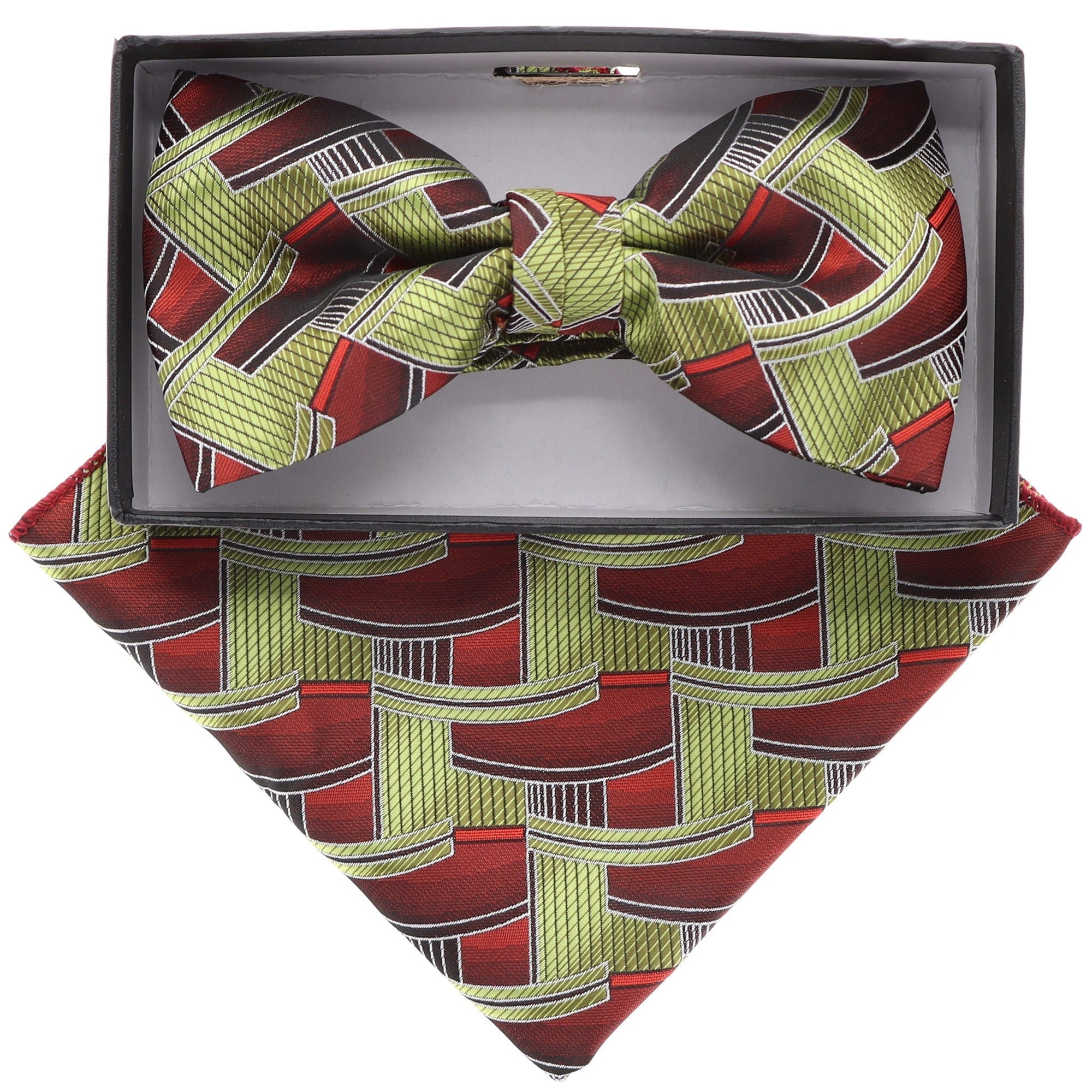 Vittorio Farina Geometric Designer Bow Tie & Pocket Square - BH-21126 - Classy Cufflinks