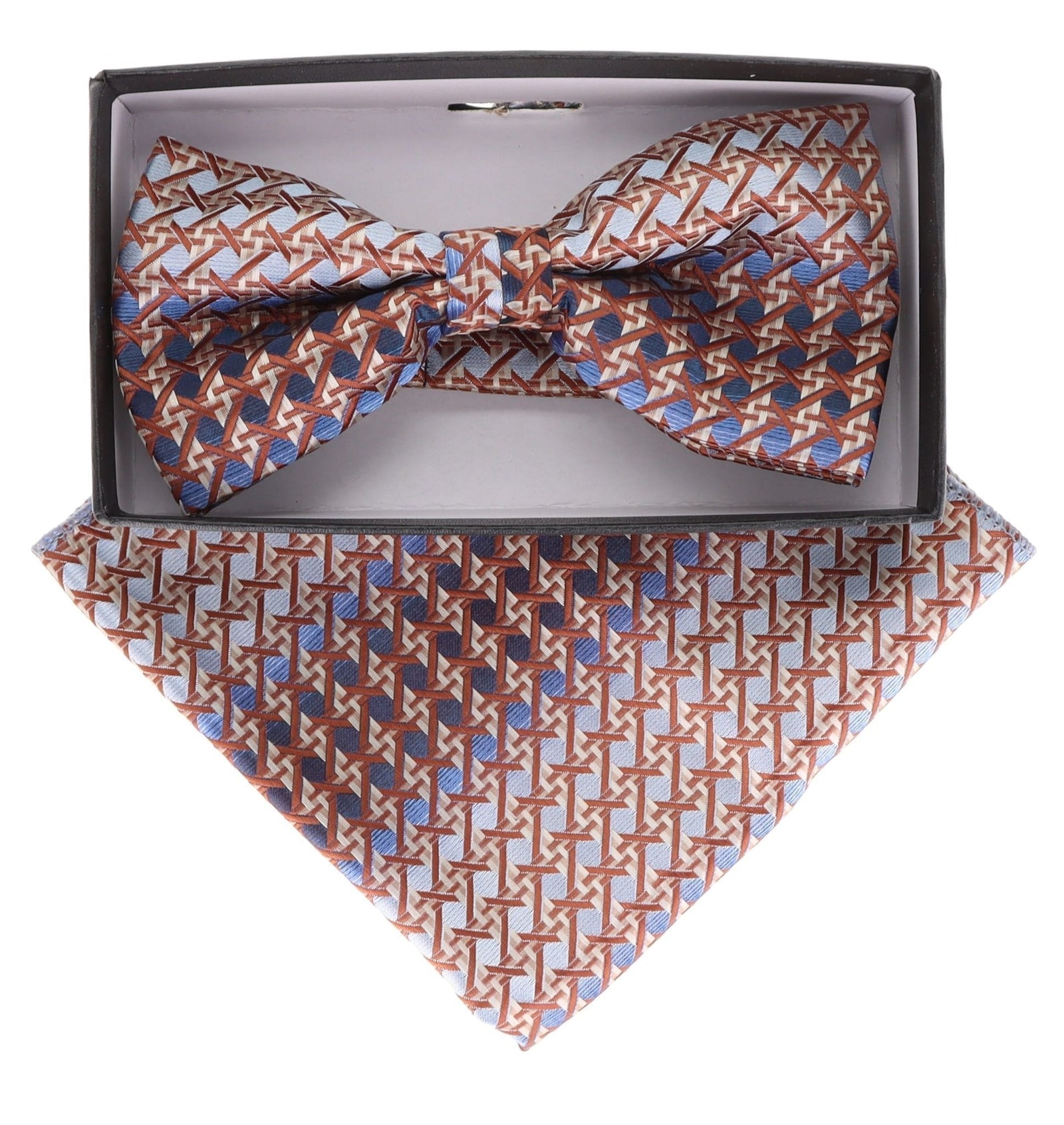 Vittorio Farina Geometric Designer Bow Tie & Pocket Square - BH-21162 - Classy Cufflinks