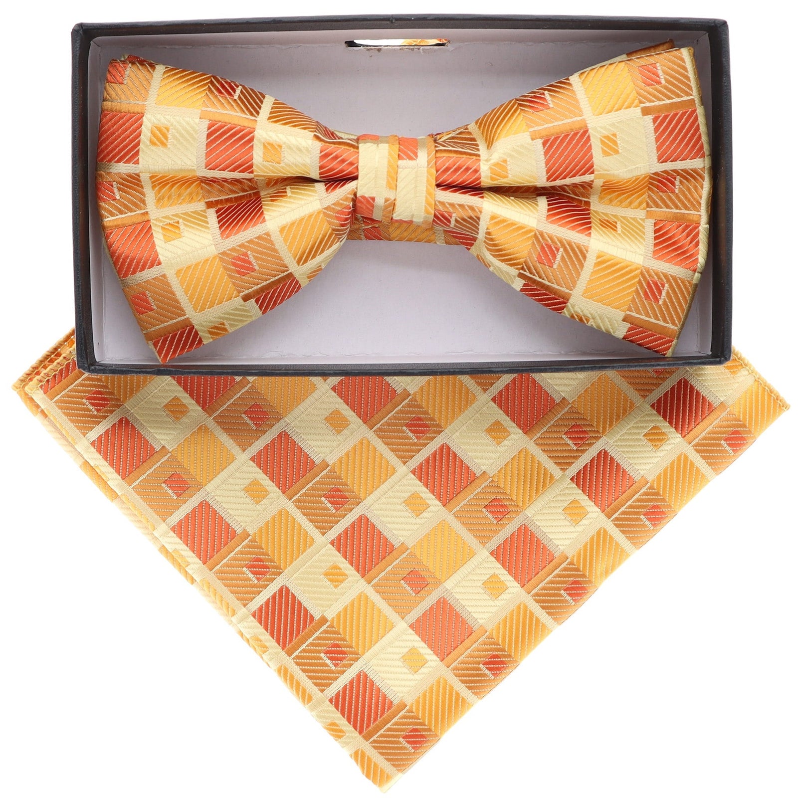 Vittorio Farina Geometric Designer Bow Tie & Pocket Square - BH-21184 - Classy Cufflinks