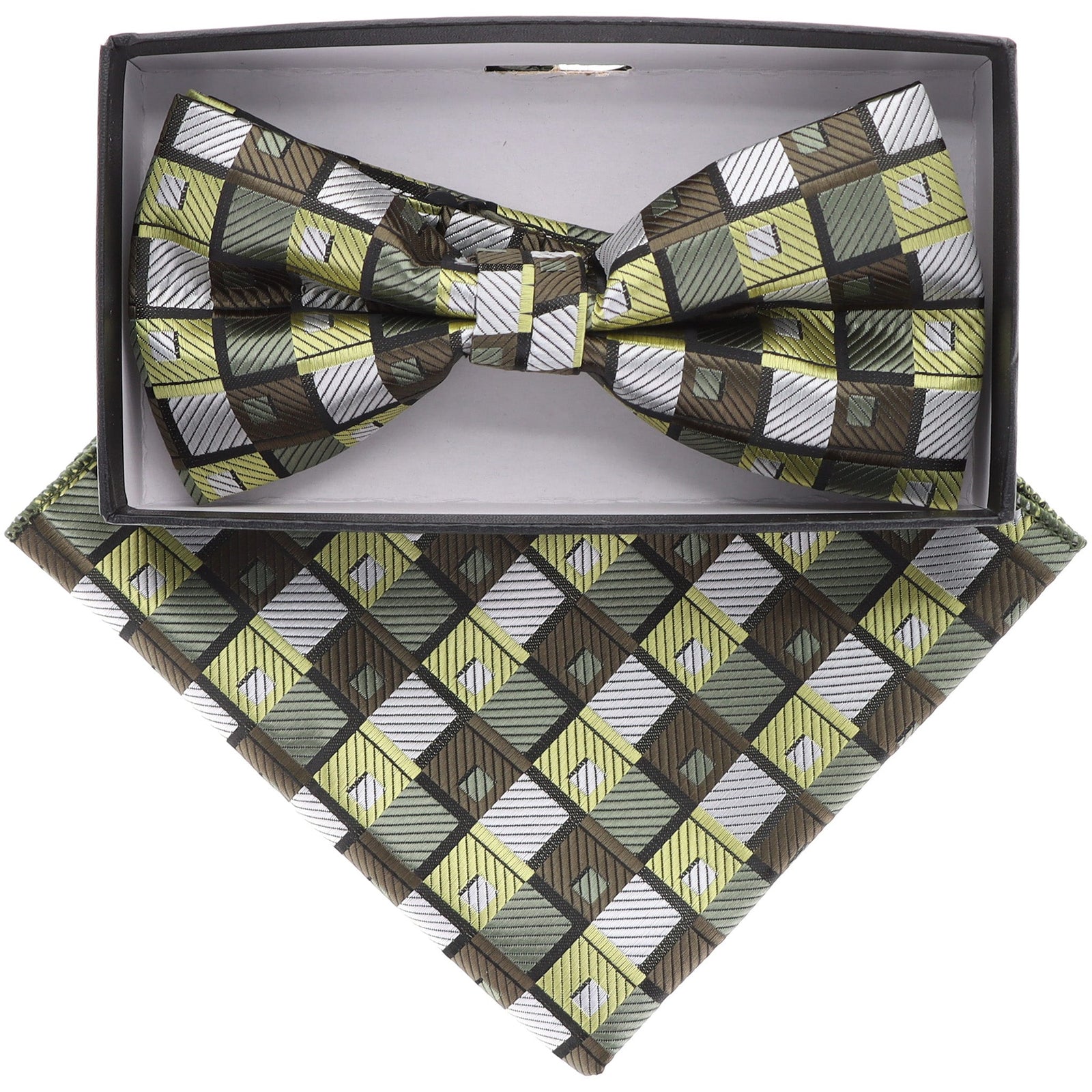 Vittorio Farina Geometric Designer Bow Tie & Pocket Square - BH-21185 - Classy Cufflinks