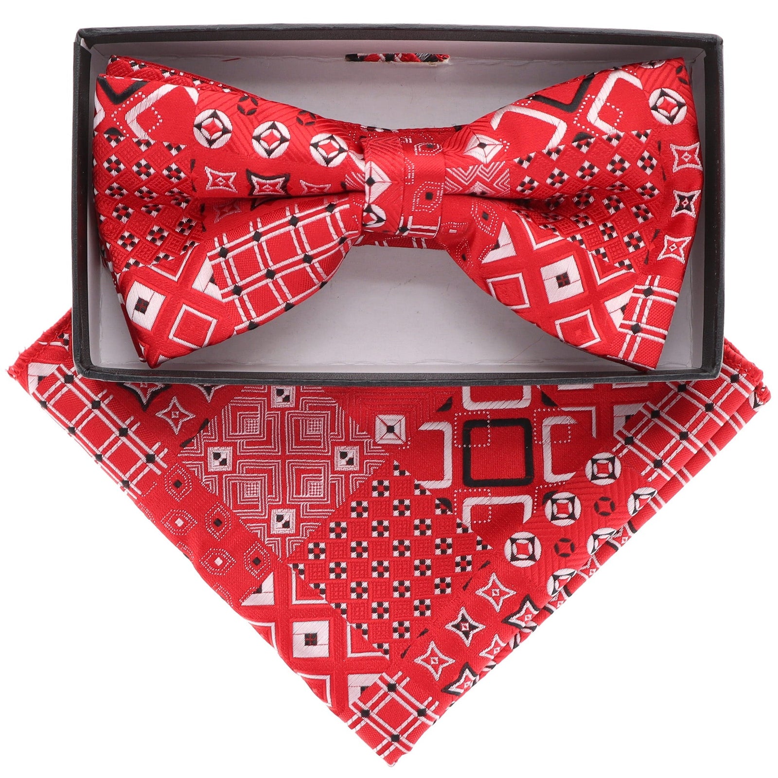 Vittorio Farina Geometric Designer Bow Tie & Pocket Square - BH-21189 - Classy Cufflinks