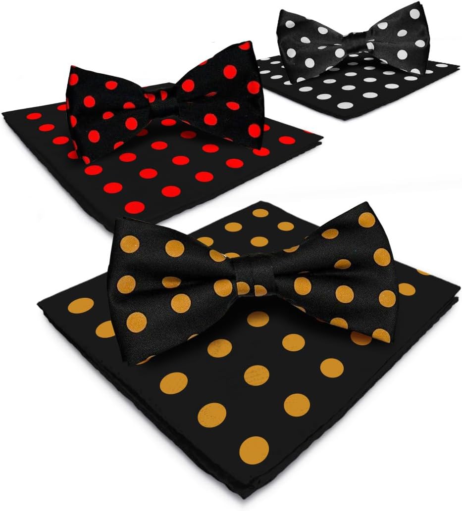 Vittorio Farina Polka Dot Bow Tie & Pocket Square Multipacks - BH-PD-3_BLACK - Classy Cufflinks