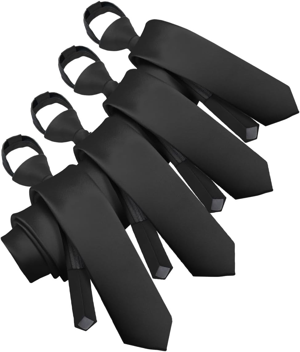 Vittorio Farina Solid Satin Zipper Ties Multipacks - N-ZIPPER-4_BLACK - Classy Cufflinks