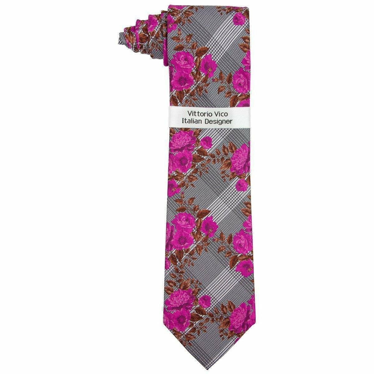 Vittorio Farina Floral Designer Necktie &amp; Pocket Square - NH-D-1025 - Classy Cufflinks