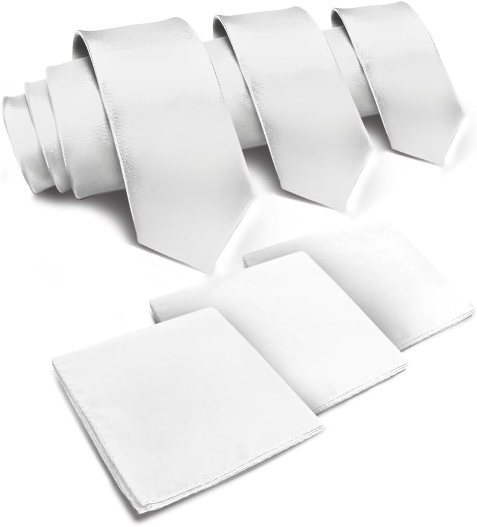 Vittorio Farina Solid Satin Necktie & Pocket Square Multipacks - NH-SOLID-3_WHITE - Classy Cufflinks