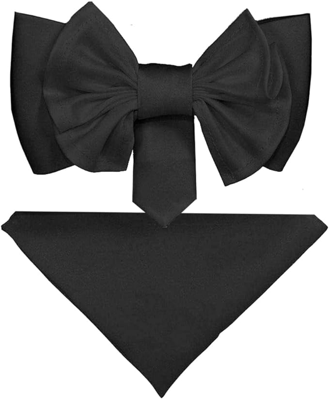 Vittorio Farina XL Solid Bow Tie &amp; Pocket Square - xl-solid-black - Classy Cufflinks
