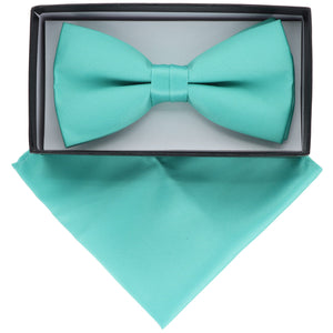 Vittorio Farina Classic Bow Tie & Pocket Square by Classy Cufflinks - basic-bow-tie-hanky-aqua - Classy Cufflinks