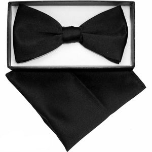 Vittorio Farina Classic Bow Tie & Pocket Square by Classy Cufflinks - basic-bow-tie-hanky-black - Classy Cufflinks