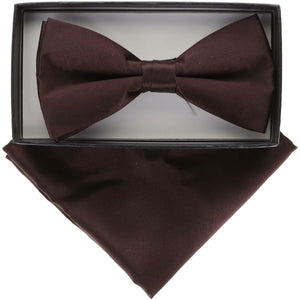 Vittorio Farina Classic Bow Tie & Pocket Square by Classy Cufflinks - basic-bow-tie-hanky-brown - Classy Cufflinks