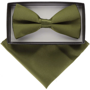 Vittorio Farina Classic Bow Tie & Pocket Square by Classy Cufflinks - basic-bow-tie-hanky-olive - Classy Cufflinks
