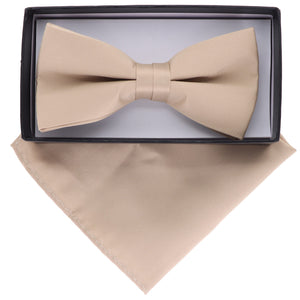 Vittorio Farina Classic Bow Tie & Pocket Square by Classy Cufflinks - basic-bow-tie-hanky-taupe - Classy Cufflinks