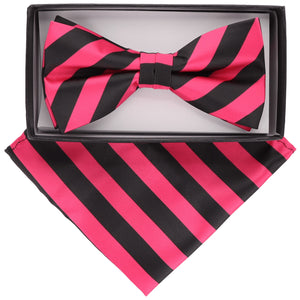 Vittorio Farina Striped Bow Tie & Pocket Square by Classy Cufflinks - bh-1550 - Classy Cufflinks