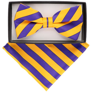 Vittorio Farina Striped Bow Tie & Pocket Square by Classy Cufflinks - bh-1551 - Classy Cufflinks