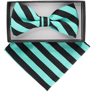 Vittorio Farina Striped Bow Tie & Pocket Square by Classy Cufflinks - bh-1553 - Classy Cufflinks