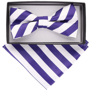 Vittorio Farina Striped Bow Tie & Pocket Square by Classy Cufflinks - bh-1557 - Classy Cufflinks