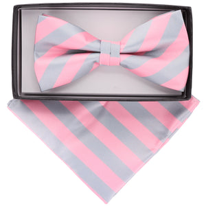 Vittorio Farina Striped Bow Tie & Pocket Square by Classy Cufflinks - bh-1573 - Classy Cufflinks