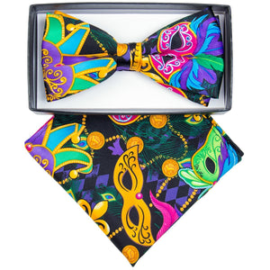 Vittorio Farina Mardi Gras Printed Bow Tie and Pocket Square by Classy Cufflinks