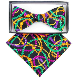 Vittorio Farina Mardi Gras Printed Bow Tie and Pocket Square by Classy Cufflinks