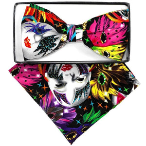 Vittorio Farina Mardi Gras Printed Bow Tie and Pocket Square by Classy Cufflinks - BH-MARDIMASK - Classy Cufflinks