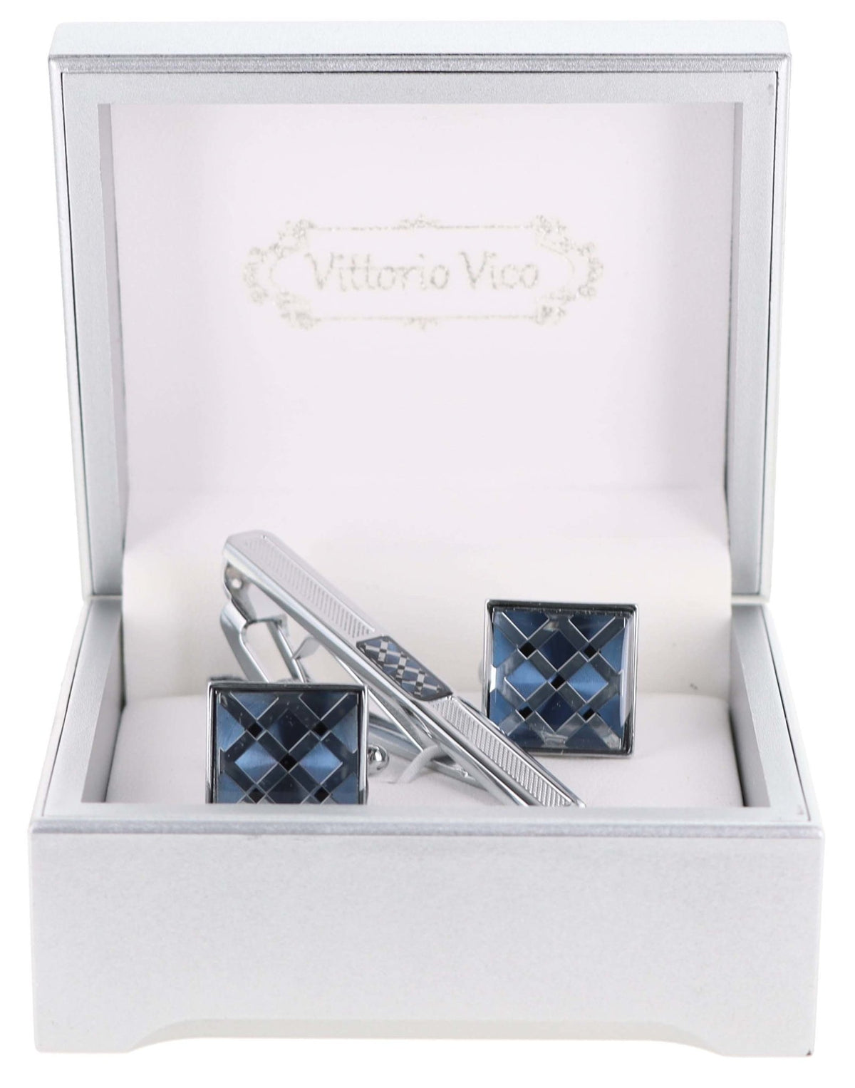 Vittorio Vico Gold and Silver Enamel Cufflinks &amp; Tie Bar Set