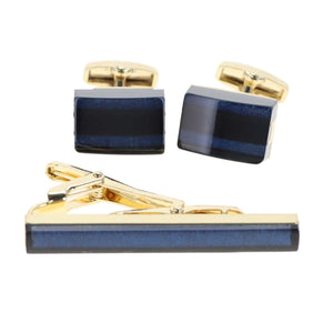 Vittorio Vico Gold & Silver Enamel Cufflinks & Tie Bar Set by Classy Cufflinks