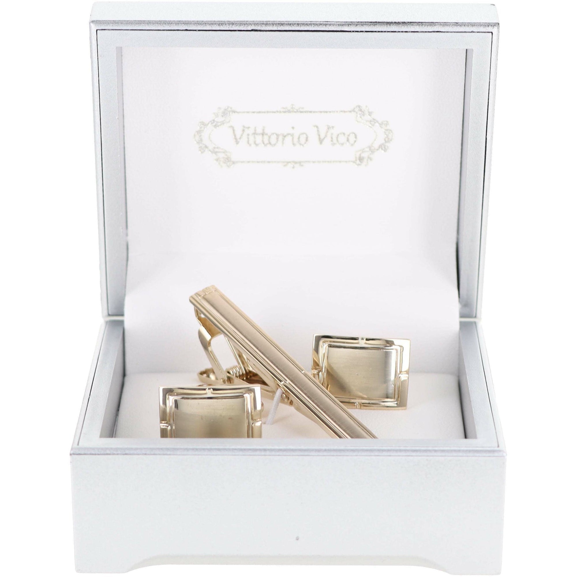 Vittorio Vico Plain Gold Cufflinks & Tie Bar Set