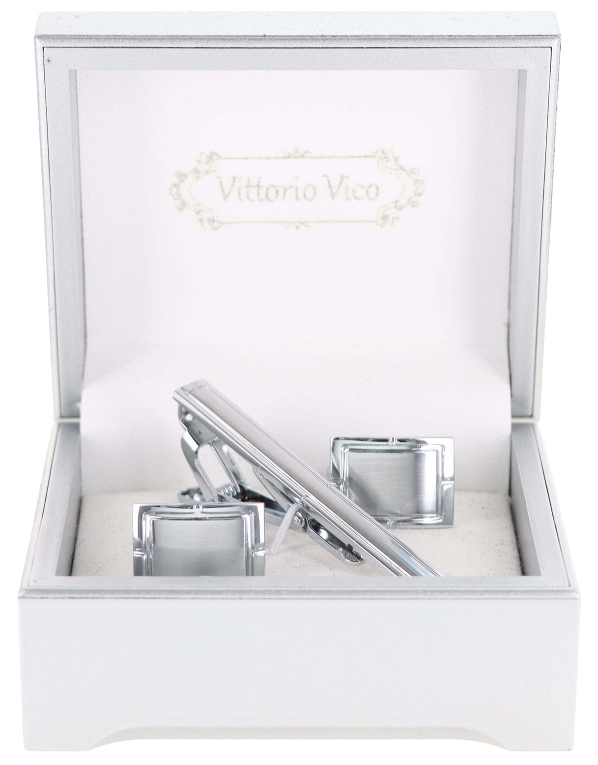 Vittorio Vico Plain Silver Cufflinks &amp; Tie Bar Set