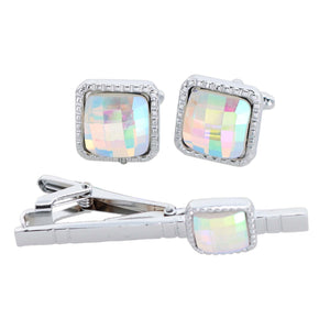 Vittorio Vico Square Colored Crystal Cufflinks & Tie Bar Set by Classy Cufflinks