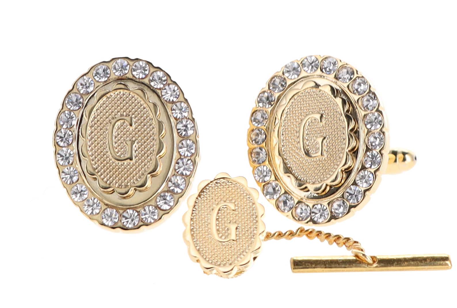 Vittorio Vico Bling Initial Cufflinks & Tie Tack Set: A to Z