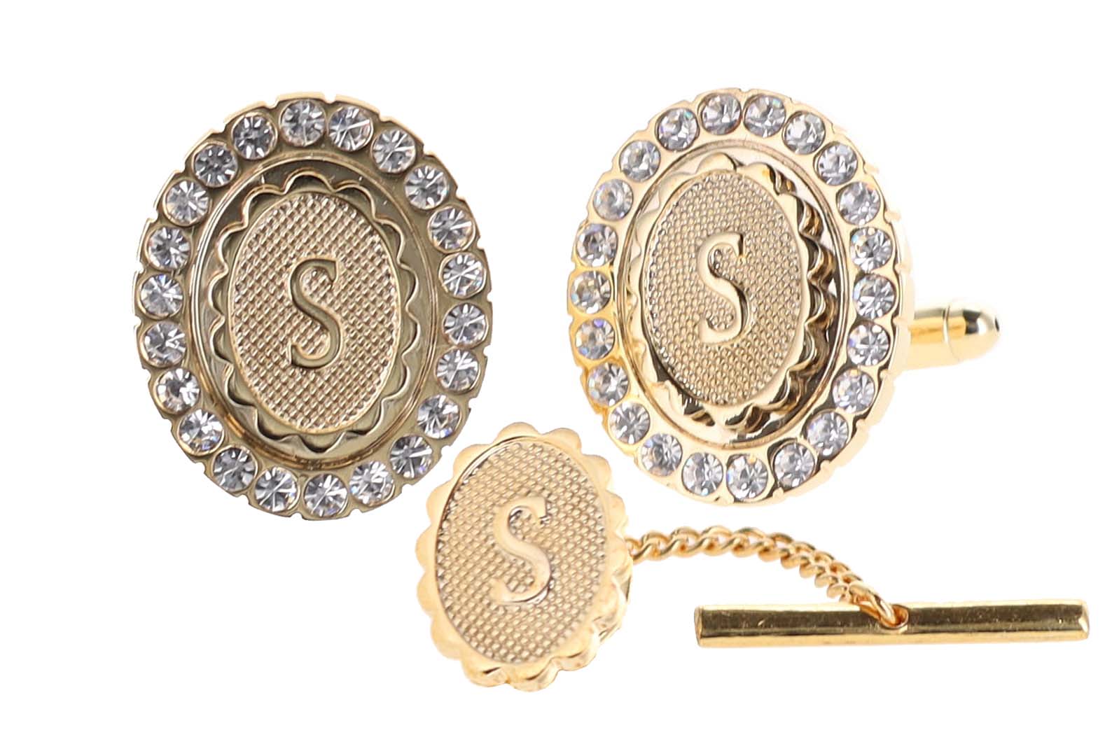 Vittorio Vico Bling Initial Cufflinks & Tie Tack Set: A to Z