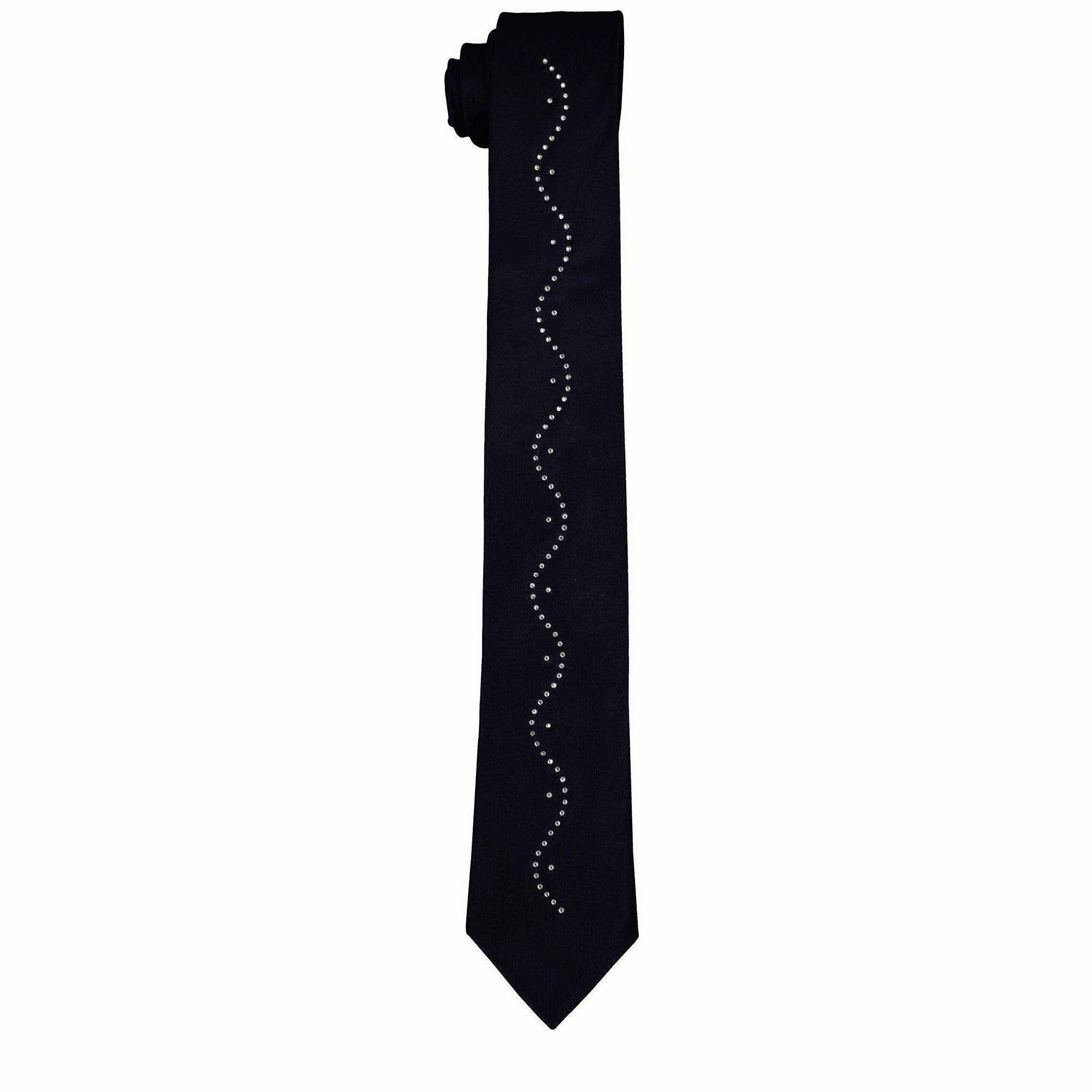 Vittorio Farina Solid Satin Skinny Necktie with Rhinestones