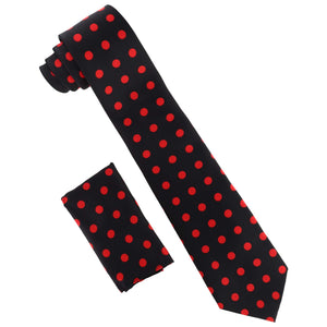 Vittorio Farina Polka Dot Necktie & Pocket Square by Classy Cufflinks - NH-PD_03_RED_BLACK - Classy Cufflinks