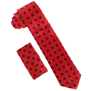 Vittorio Farina Polka Dot Necktie & Pocket Square by Classy Cufflinks - NH-PD_08_BLACK_RED - Classy Cufflinks