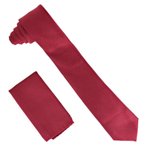 Vittorio Farina Solid Satin Skinny Necktie & Pocket Square by Classy Cufflinks - NH_SKINNY_BURGUNDY - Classy Cufflinks