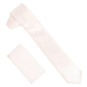 Vittorio Farina Solid Satin Skinny Necktie & Pocket Square by Classy Cufflinks - NH_SKINNY_WHITE - Classy Cufflinks