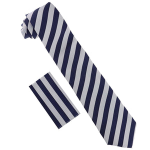 Vittorio Farina Striped Necktie & Pocket Square by Classy Cufflinks - NH-STRIPEE_04_NAVY-BLUE_GRAY - Classy Cufflinks