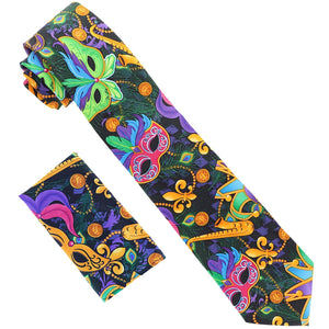 Vittorio Farina Mardi Gras Necktie & Handkerchief by Classy Cufflinks - TIE-MARDI#1 - Classy Cufflinks