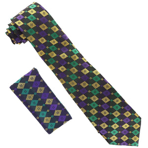 Vittorio Farina Mardi Gras Necktie & Handkerchief by Classy Cufflinks - TIE-MARDI#2 - Classy Cufflinks